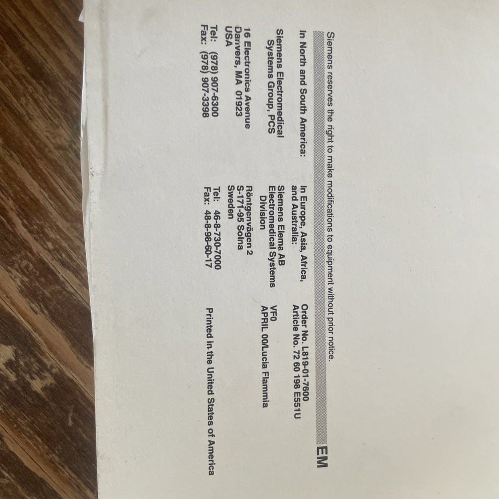 SIEMENS SC 6002XL Users Guide & Service Setup Instructions