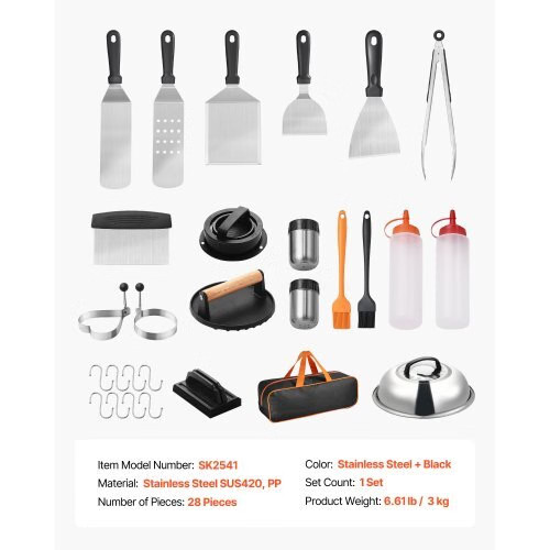 28PCS Griddle Accessories Kit, Flat Top Grill Accessory, Enlarged Spatula Gift S