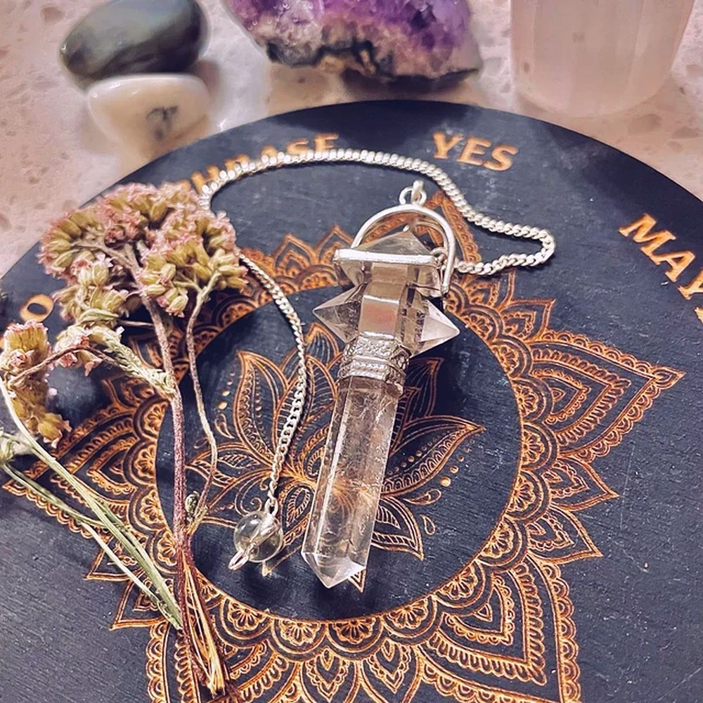HERKIMER Pendulum,HERKIMER Diamond Dowsing Pendulum With Crystal Pyramid