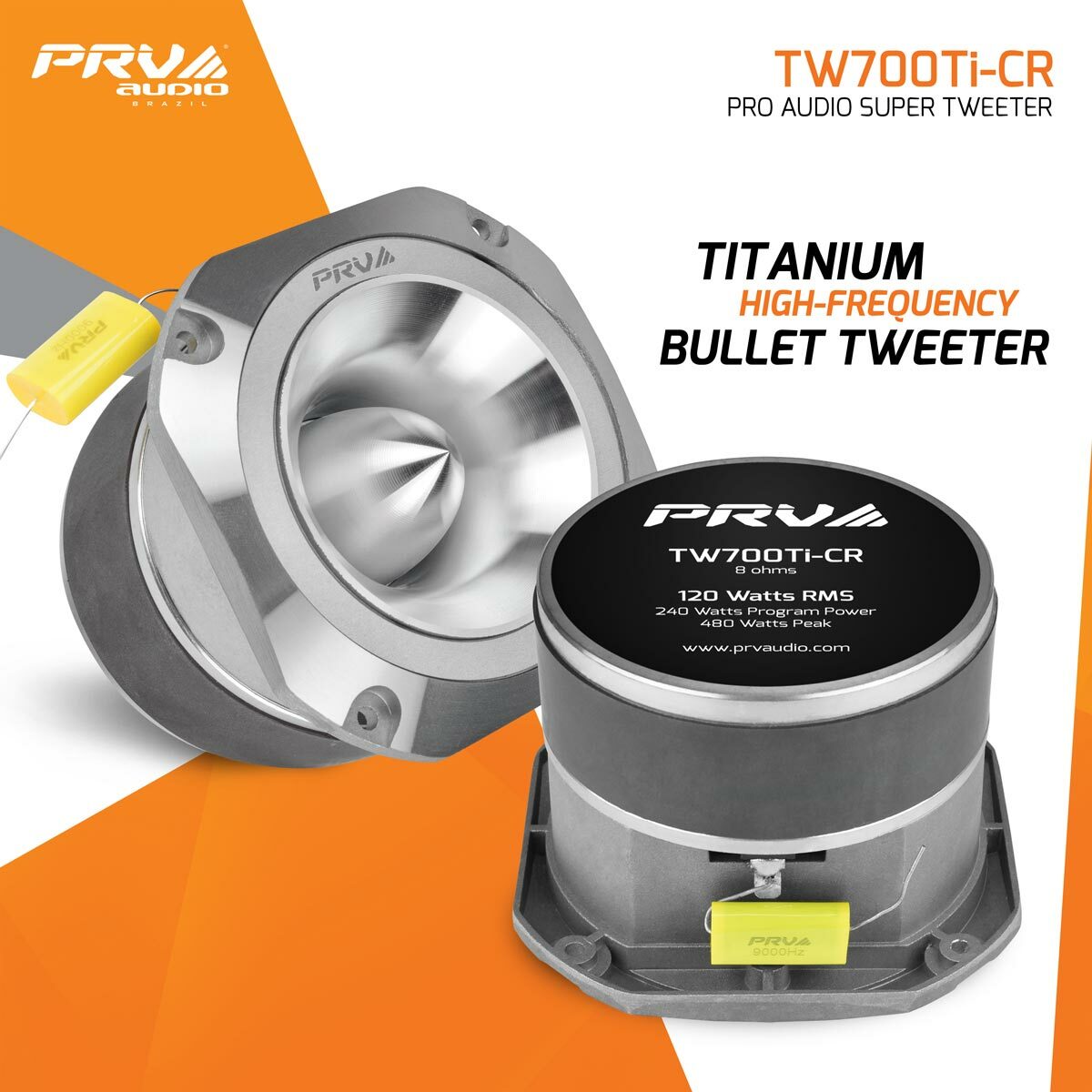 2x PRV Audio TW700Ti-CR Bullet 4” Pro Tweeter 8 Ohm Titanium Car Audio 480W
