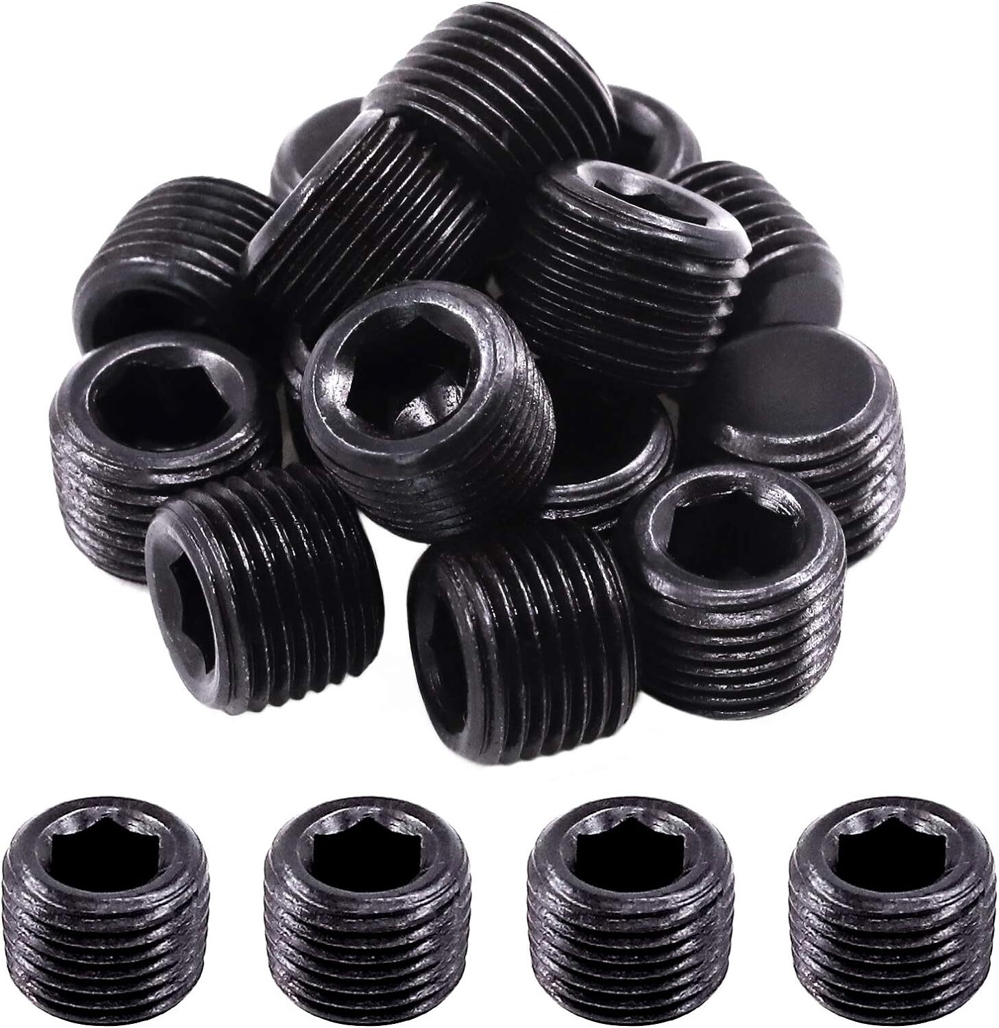 25Pcs NPT Plug Set Pipe Plug Assortment Kit 1/8" 1/4" 3/8" 1/2" 3/4" Carbon Stee