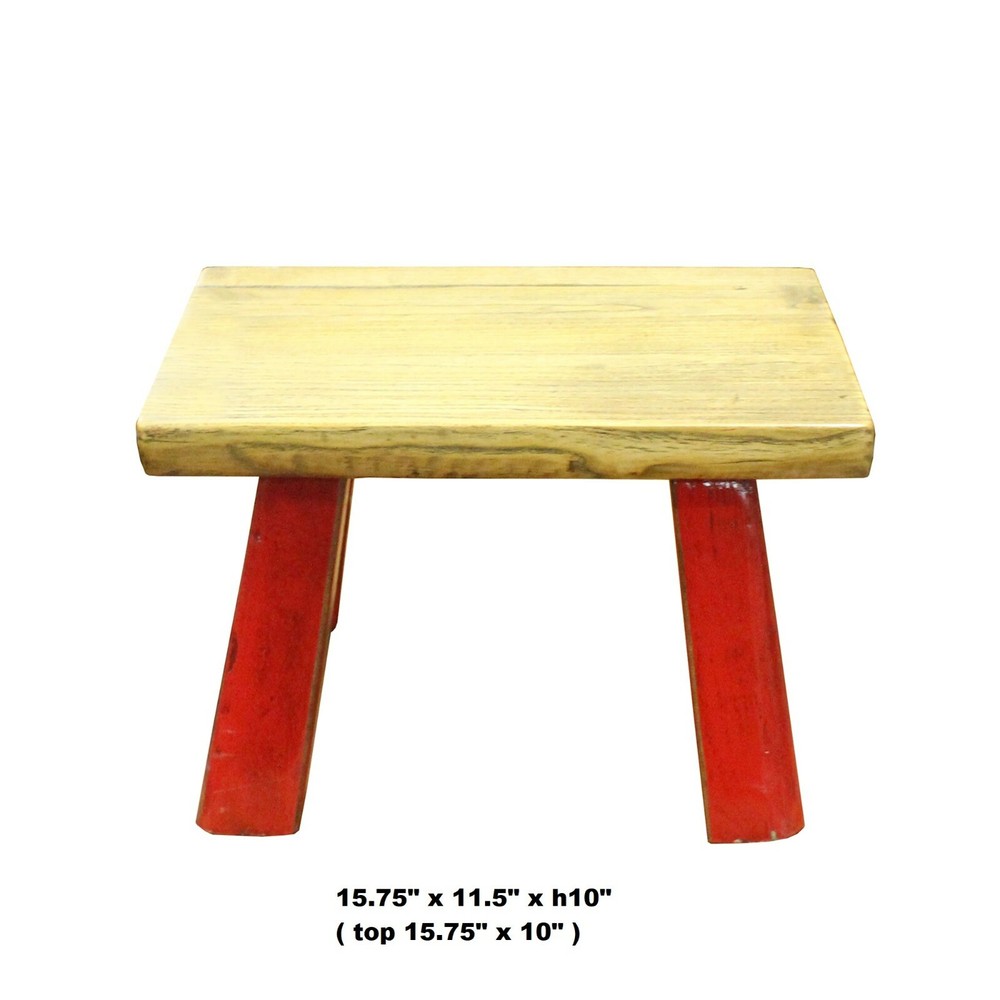 Raw Wood Top Finish Rede Legs Rectangular Short Stool Table cs5615