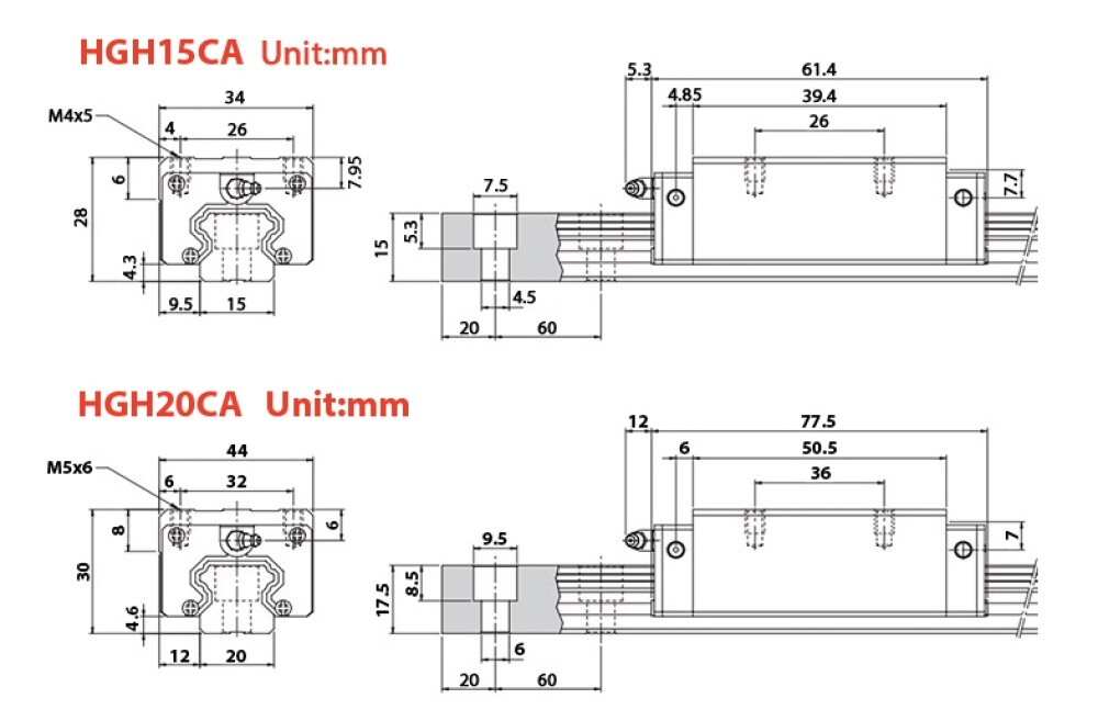 HGR15 HGR20 HGR25 2X Linear Rail Guide+4X HGH15/20/25CA Block 200-2000mm Set CNC