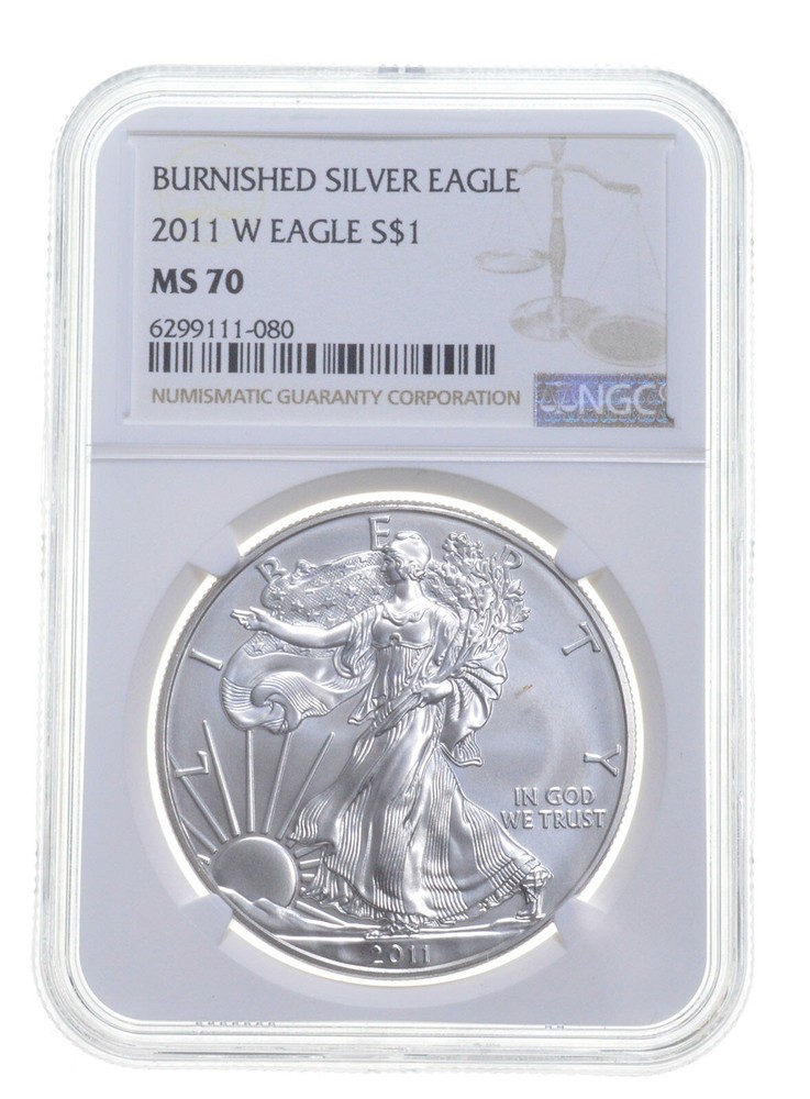 2011-W BURNISHED SILVER EAGLE MS70 NGC CLASSIC BROWN LABEL