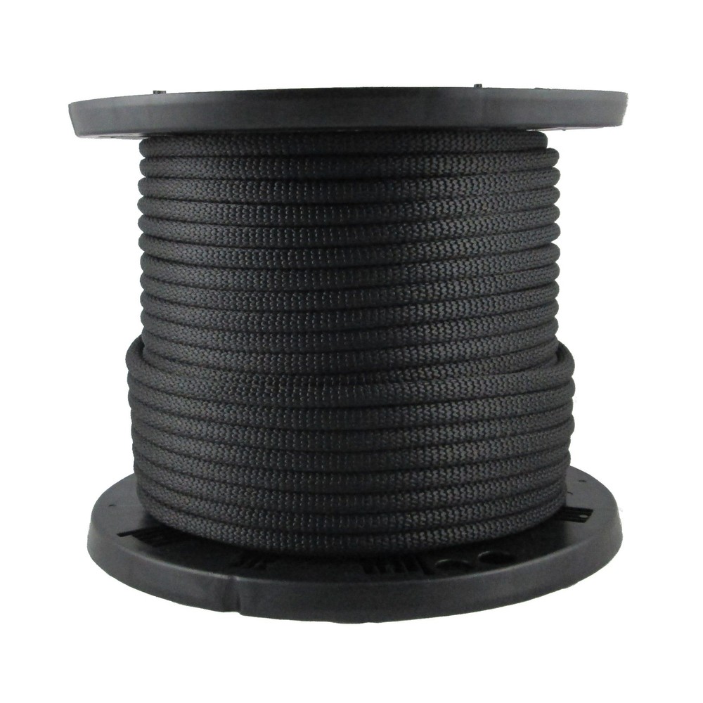 3/8 Inch Black Dacron Polyester Rope 250 Foot Spool | Solid Braid Industrial Gra