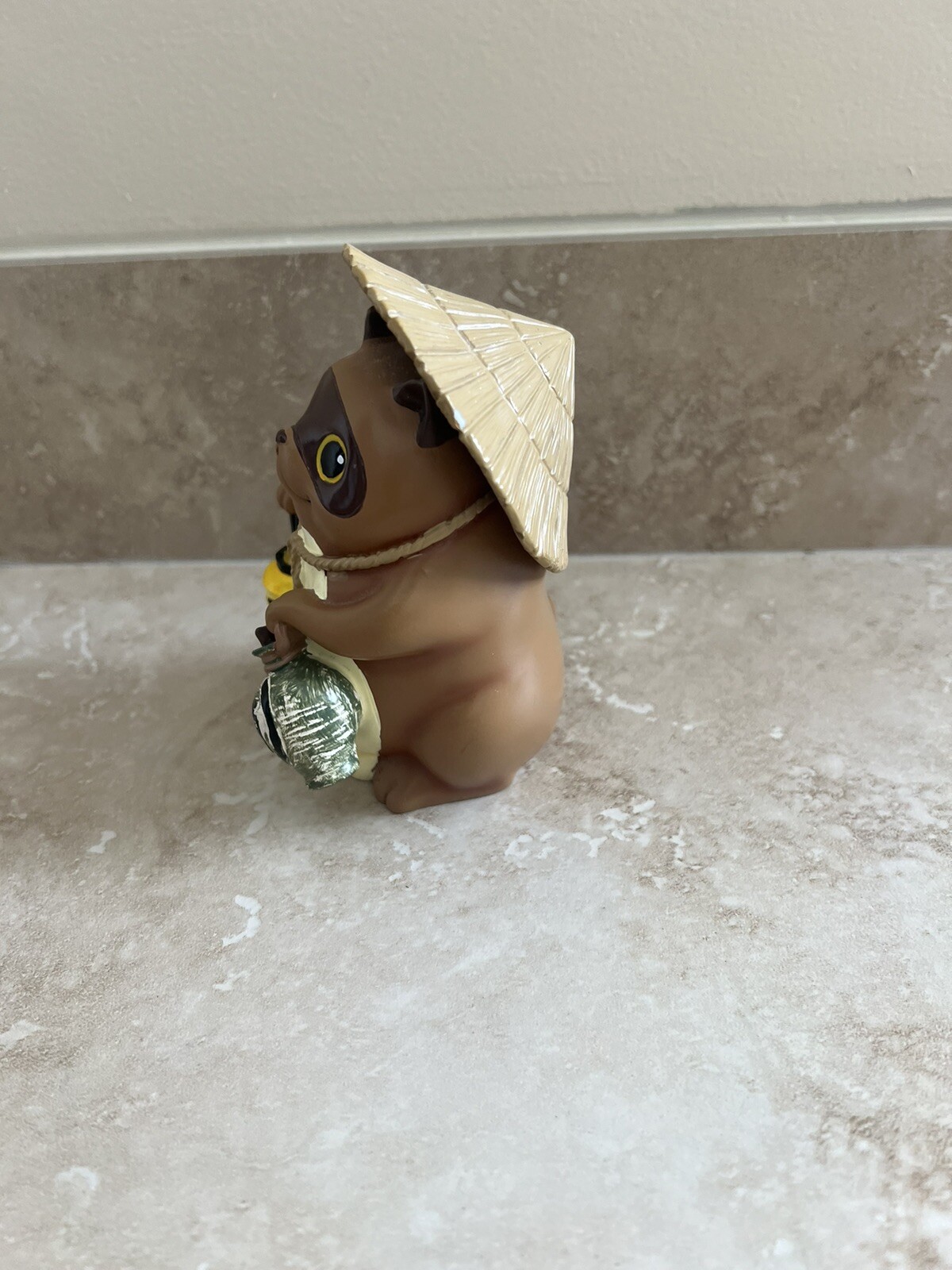 Auspicious Japanese Tanzkui Raccoon Dog With Lantern And Sake Figure