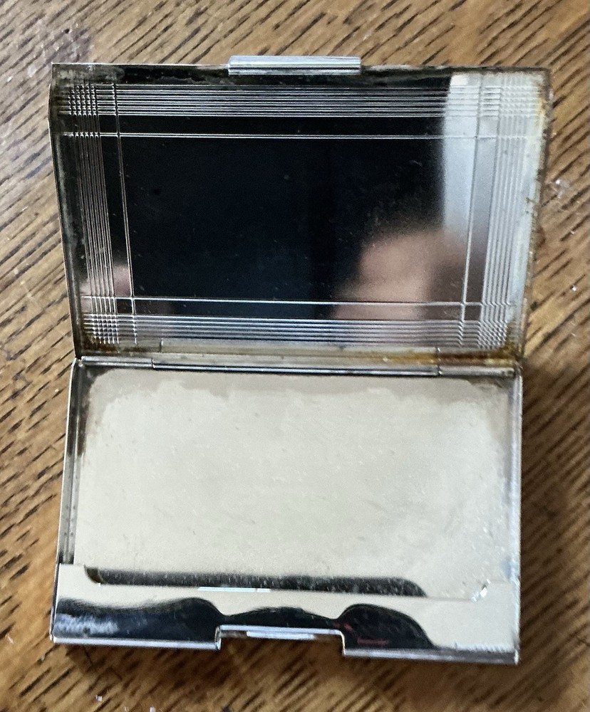 Vintage Silver Plate Business Card Case Etched Grid Front Design Unmarked