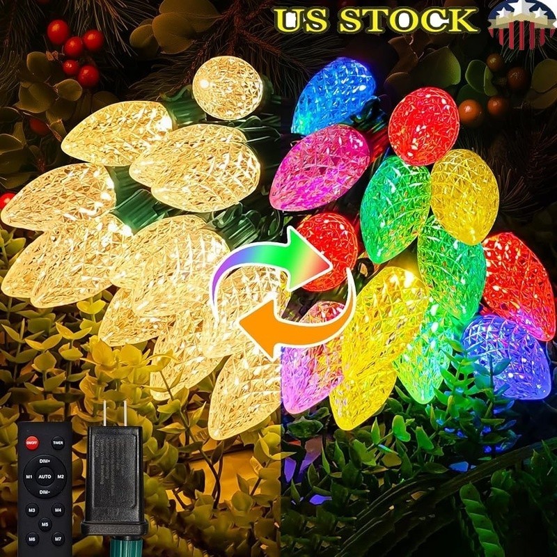 C9 Christmas Lights Outdoor LED String Lights Remote Control Timer 8 Modes New