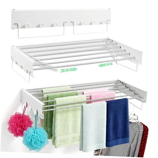 Laundry drying rack wall mount(28-INCH White), a wall mount clothes Small