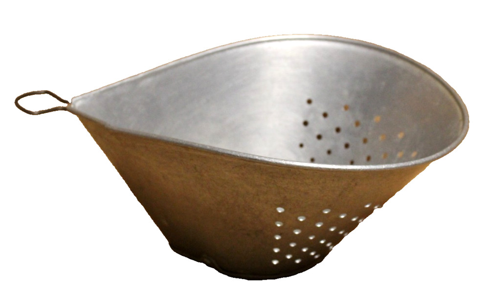 Vintage Teardrop Colander Sieve Strainer Hanging Loop Riveted Base MCM