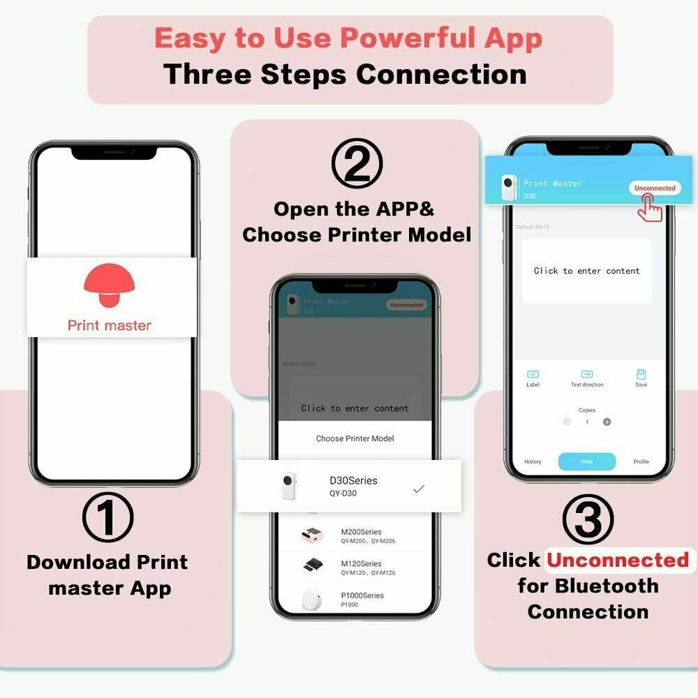 Wireless D30 Mini Pocket Bluetooth Thermal Paper Printer Label Sticker Notes