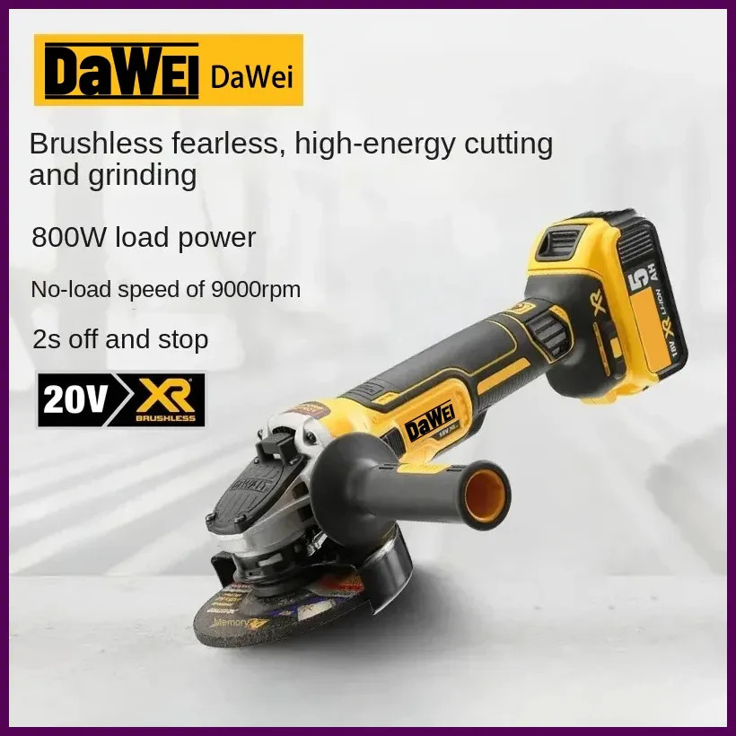 DaWei DCG405 Brushless 125mm Flat Head Angle Grinder Bare Machine Tool for...