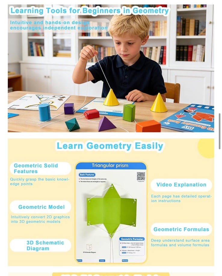 3D Geometry Pull String Learning Book Math Teaching Tool For Beginners 15 Models