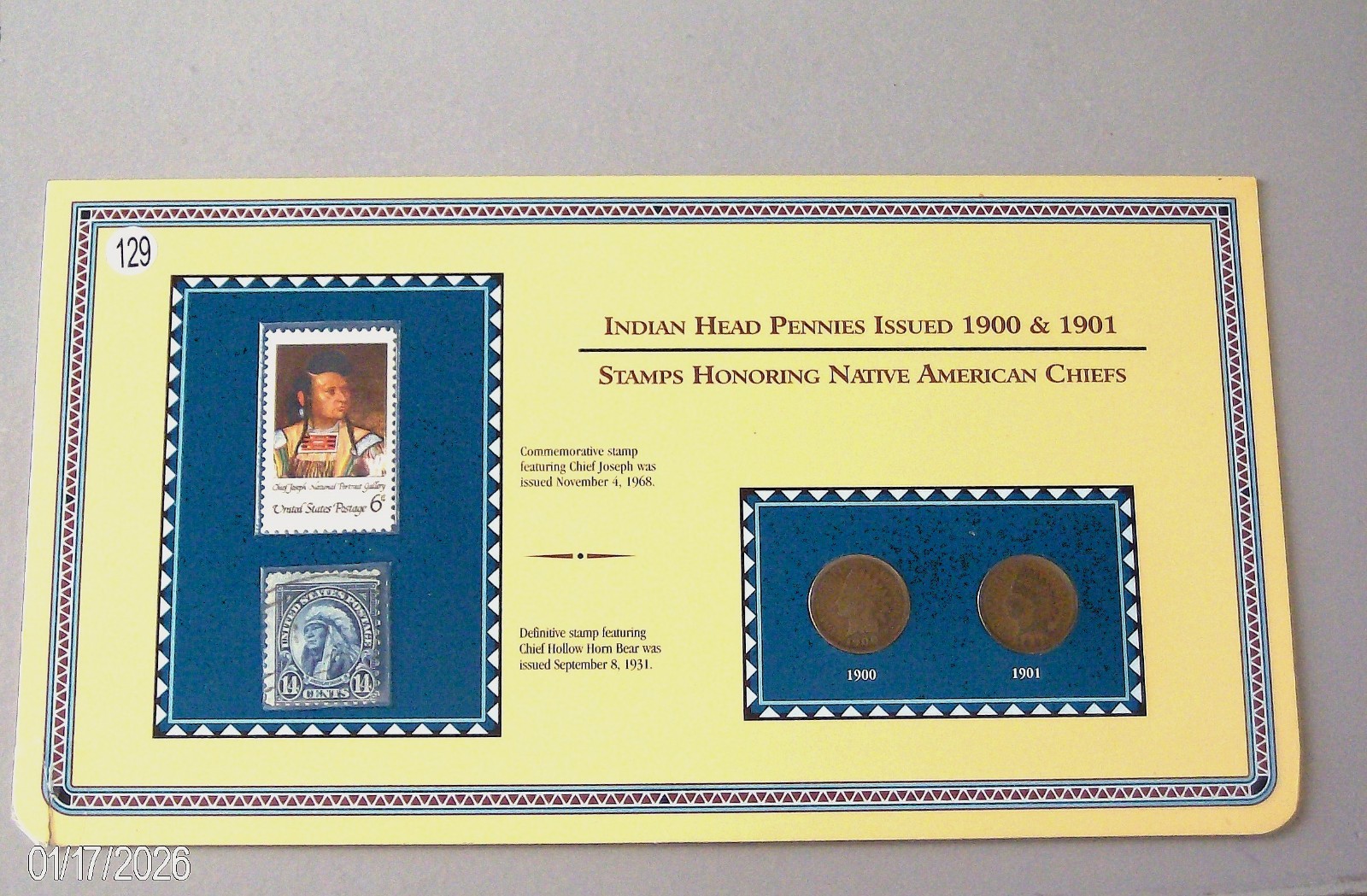 1900 & 1901 Indian Head cents & Stamps Honoring Chiefs
