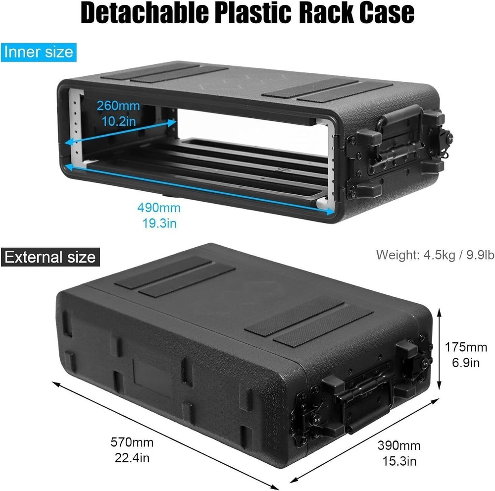 2U/4U/6U Rack Case Depth, 19" Rackmount Flight Cases w/ Microphone Compartments