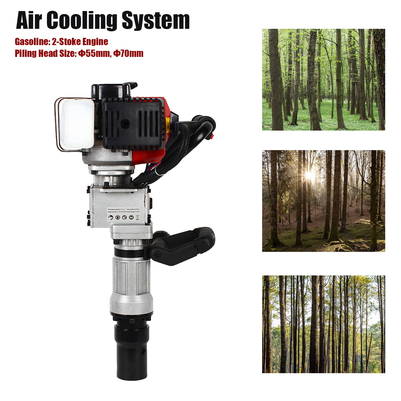 Portable 32cc Gas Powered T-Post Driver 2 Stroke Pole Pounder Pile Driver Hammer