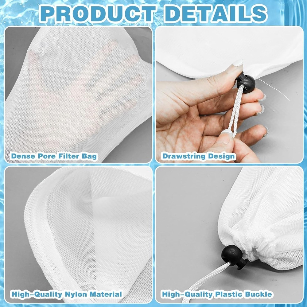 4Pcs Pool Vacuum Mesh Bag Replacement Fine Mesh Leaf Net Bag with Locking Cord