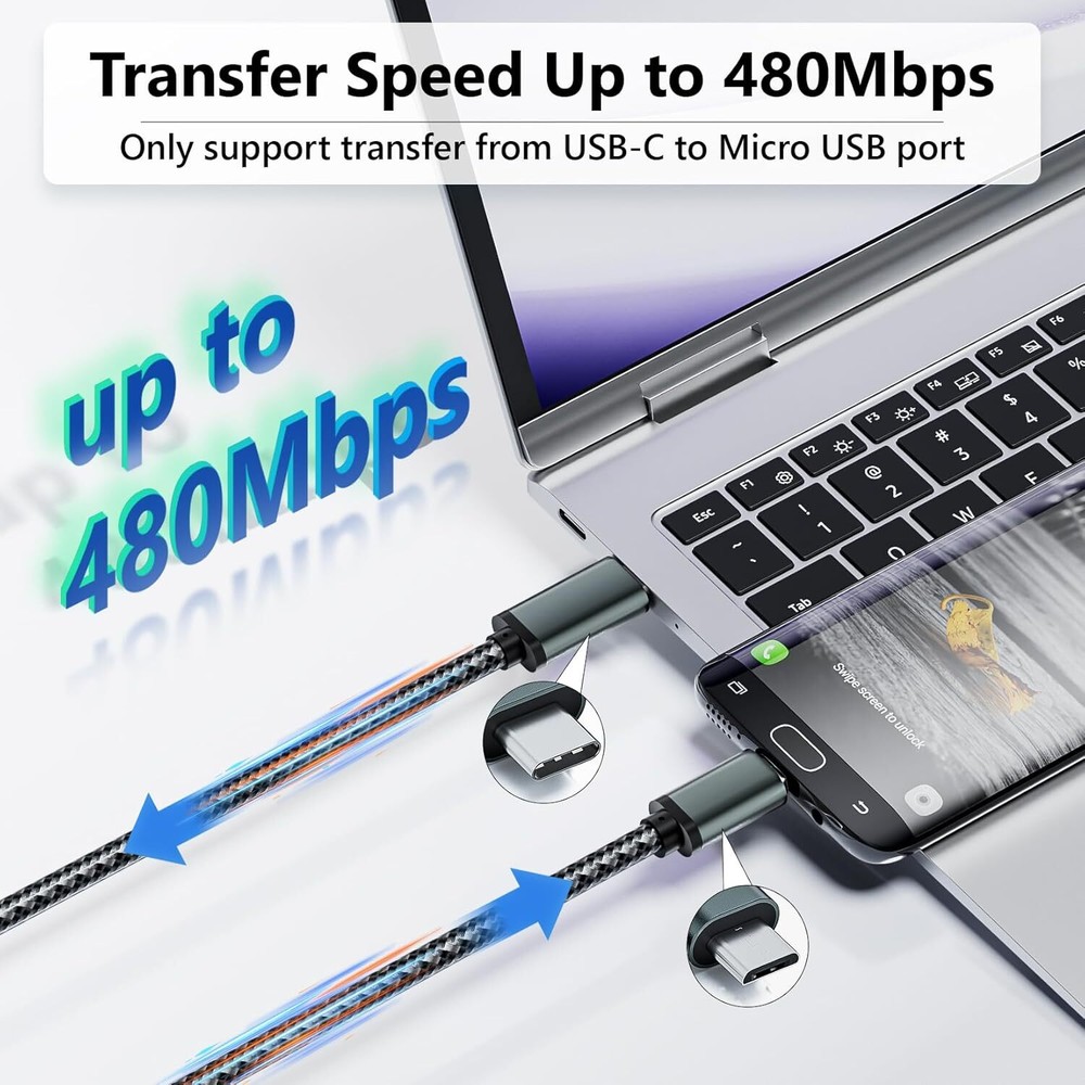 USB Type C to Micro USB Charger Cable Supports OTG Dast Sync for MacBook Pro Air