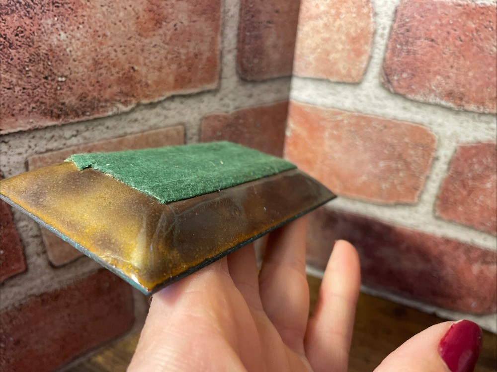 Vintage MCM Abstract Geometric Enamel Over Copper Rectangular Tray Trinket Dish