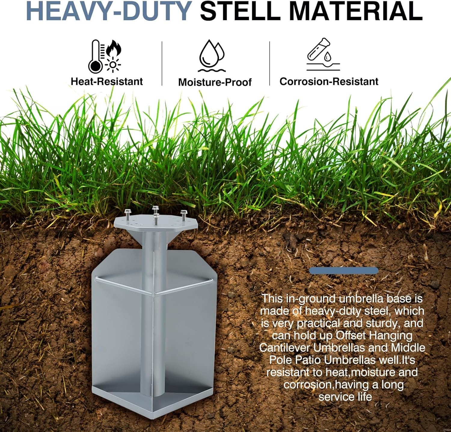 Heavy Duty In-Ground Silver2- Inground Umbrella Base with 2 Steel Tubes