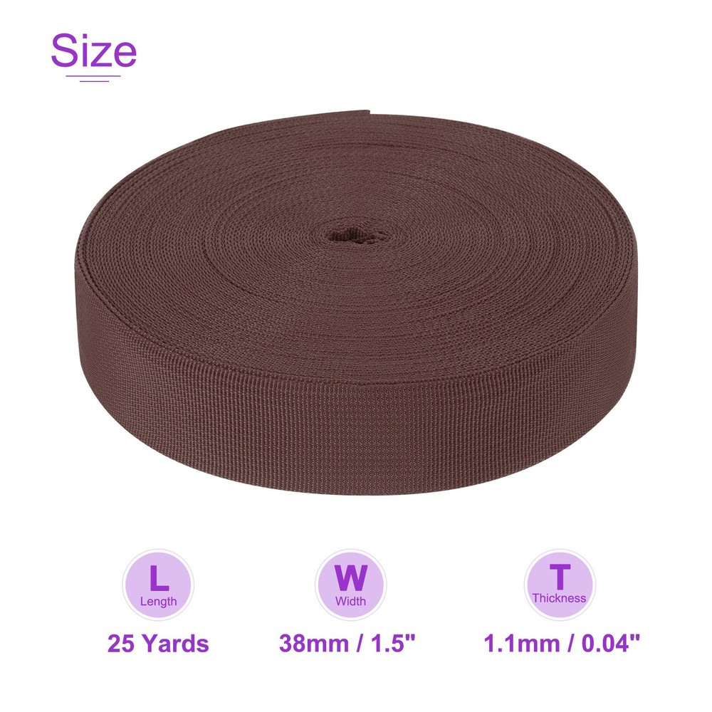 25Yard 1 1/2" Width Nylon Webbing Strap Poly Flat Webbing Strapping Dark Brown