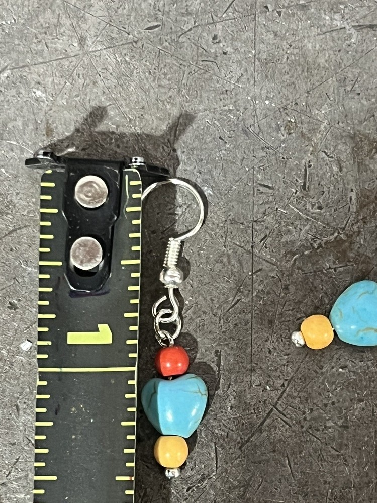 Blue Boho Heart Dangle Earrings Handmade Beaded NWOT