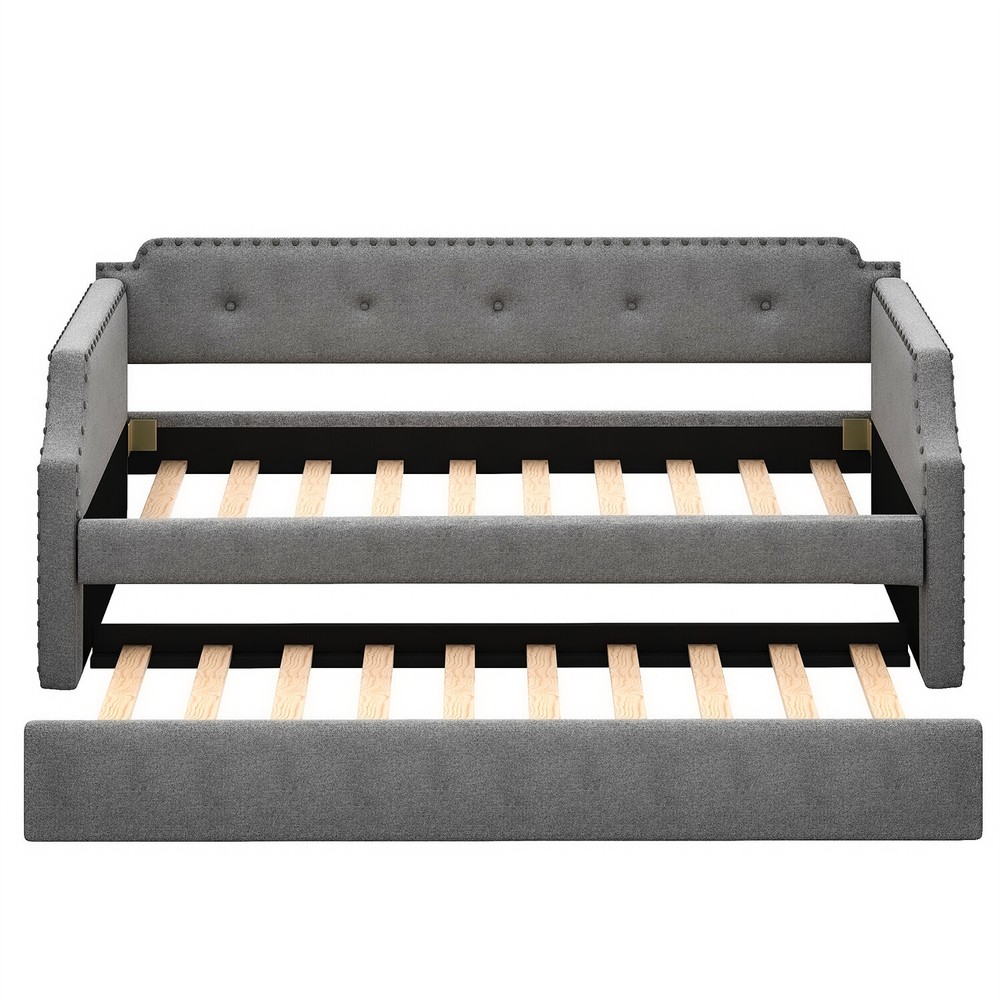 Twin Size Daybed with Pull-Out Trundle Bed Upholstered Bed Frame Sofa Bed US