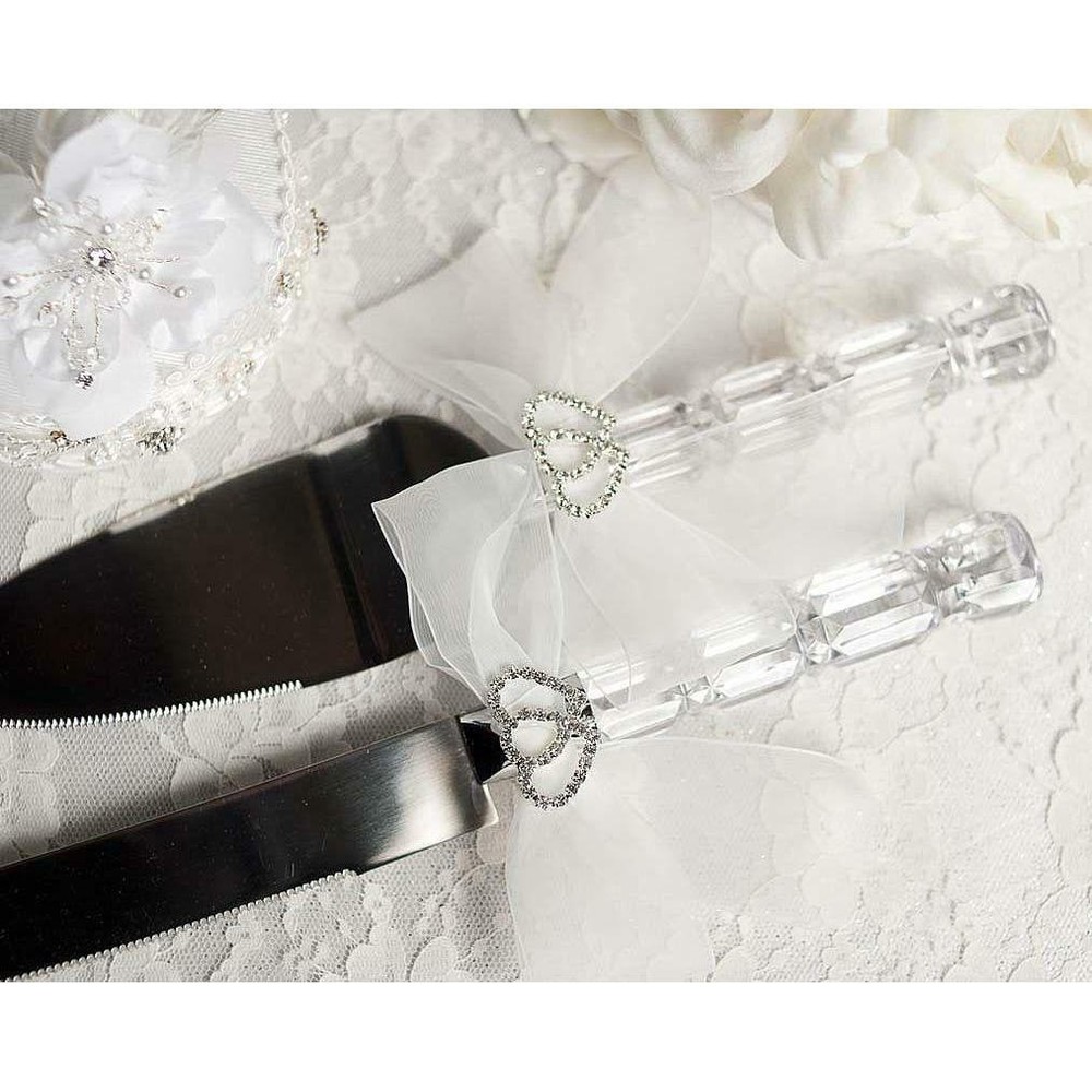 Rhinestone Hearts Wedding Cake Server Set