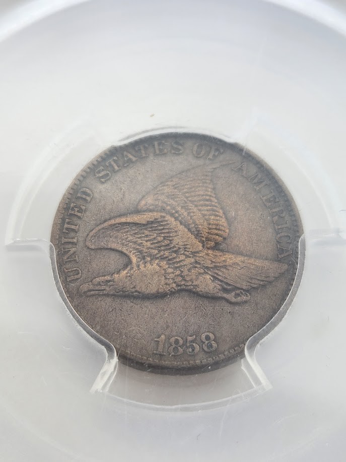 1858 Flying Eagle Cent (Large Letters), PCGS Cleaned-VF Detail