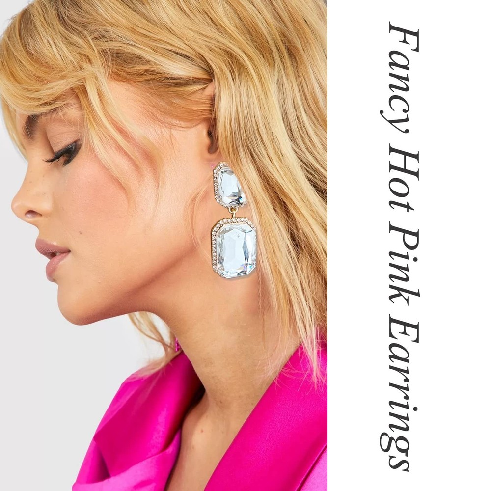 Vintage Rhinestone Statement Earrings Fancy Big Crystal Rectangle Drop Dangle...