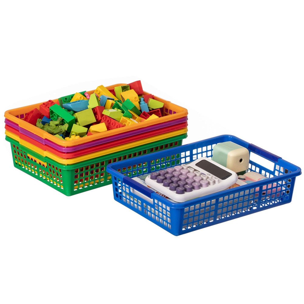 6-pc Assorted Colors Plastic Storage Basket Stackable Organizers for Paper Bo...