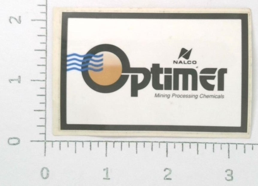 Vintage Nalco Optimer Mining Processing Chemicals Sticker Decal