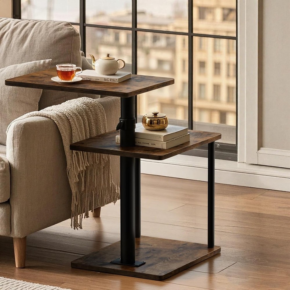 360° Swivel Side Table Height Adjustable C Shaped End Table Couch W/ Storage