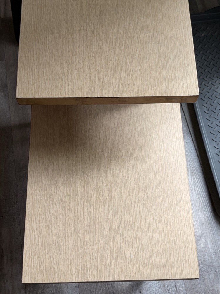 MCM Two Tier End Table Formica Top. Brass Capped Legs.