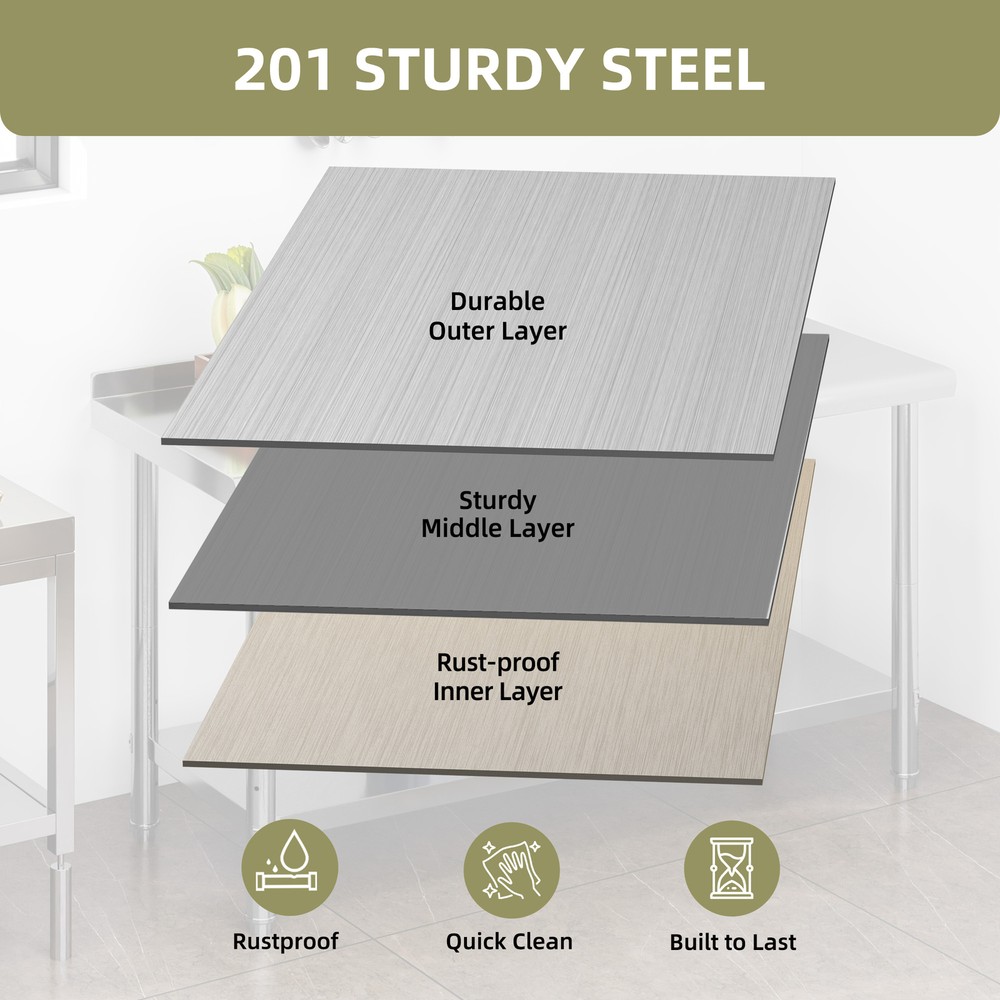 Large Work Table Undershelf 60x24" Stainless Steel Commercial Kitchen Backsplash