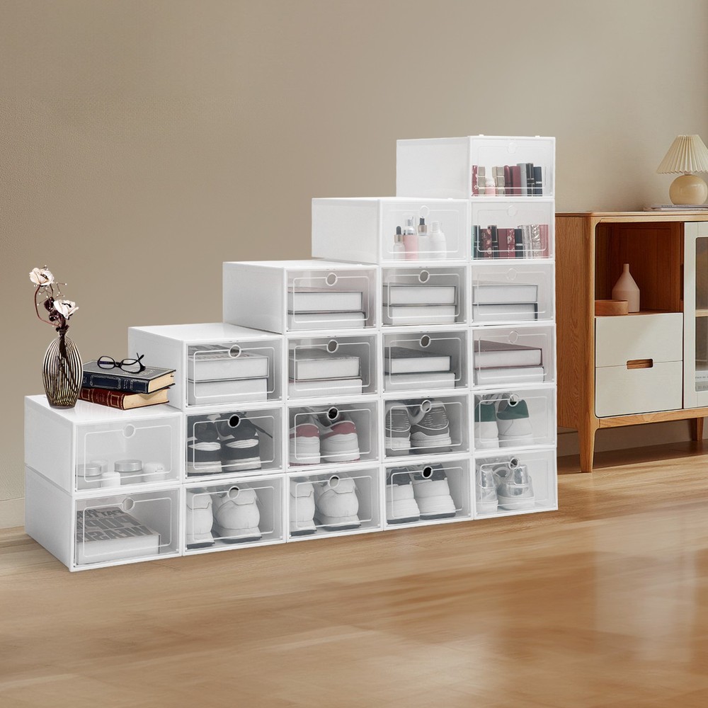 20 Pcs Shoe Box Clear Plastic Stackable Shoe Storage Foldable Shoe Containers