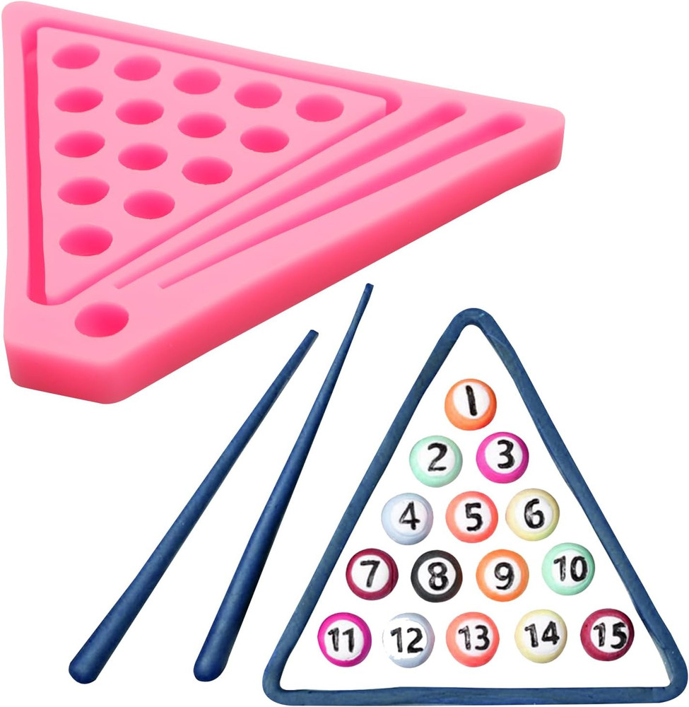 Mini Billiard Balls Set Resin Casting Mold, Pool Table Triangle Ball Rack Silico