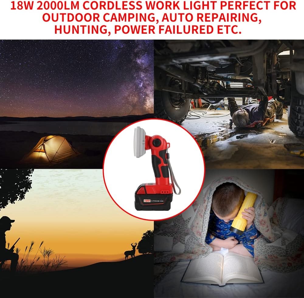 18W 2000LM Cordless LED Flashlight Work Light for Milwaukee 18Volt Ion Batteries