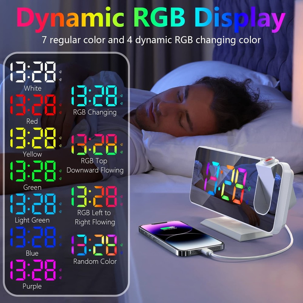 Projection Alarm Clock for Bedrooms Ceiling,7.3" Digital Clock Large Display ...