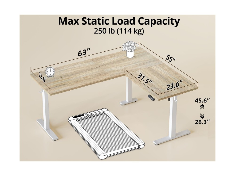 TIQLAB L Shaped Standing Desk Adjustable Height, Reversible Electric Corner S...