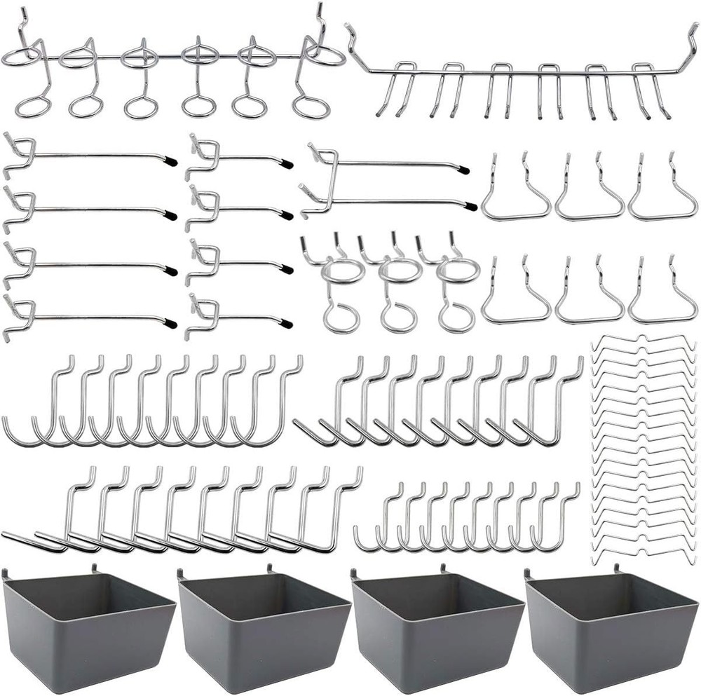 Pegboard Hooks Assortment with Pegboard Bins, Peg Locks, for Organizing Vario...