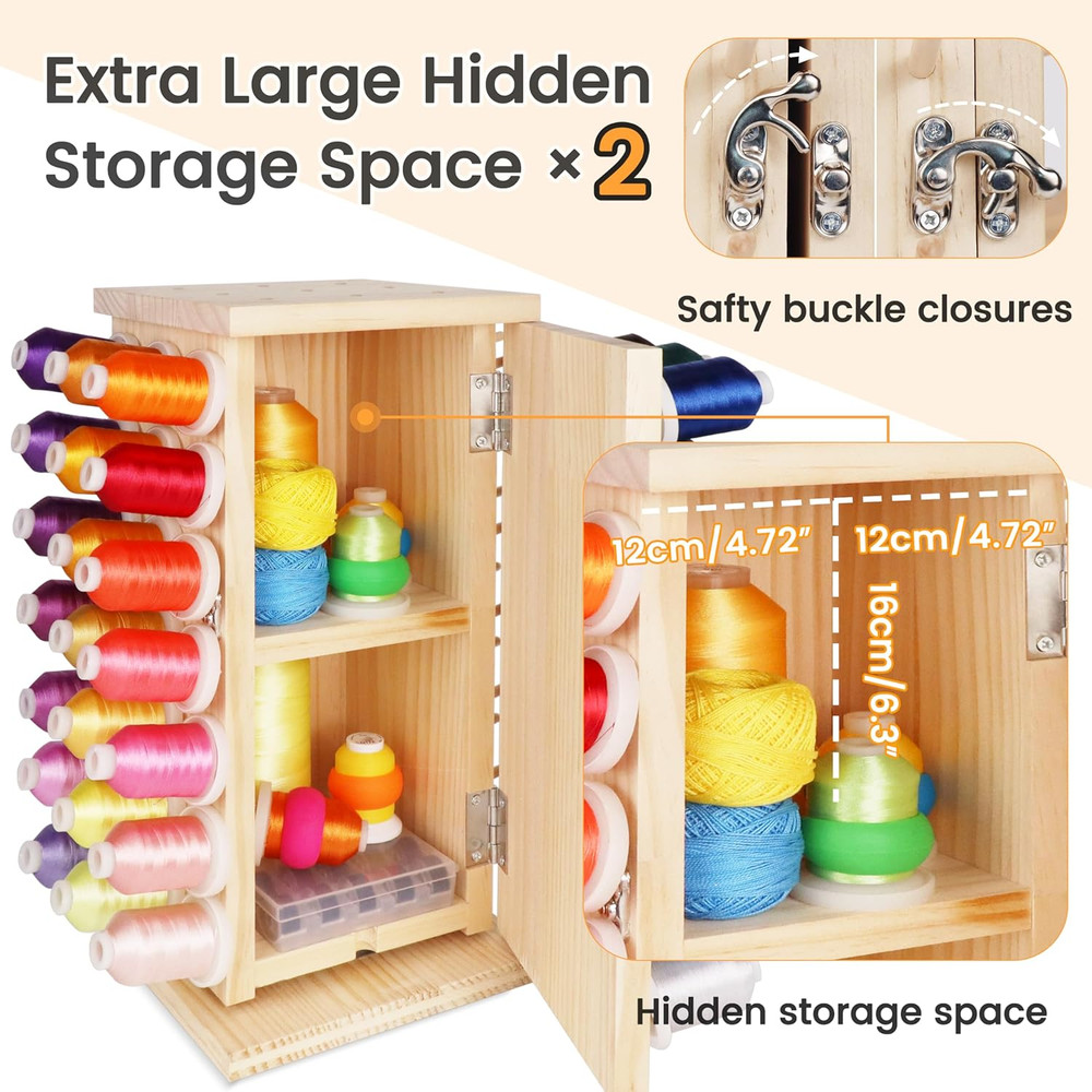 93 Spools (DIY) 360° Fully Rotating Wooden Thread Rack/Thread Holder Organizer w