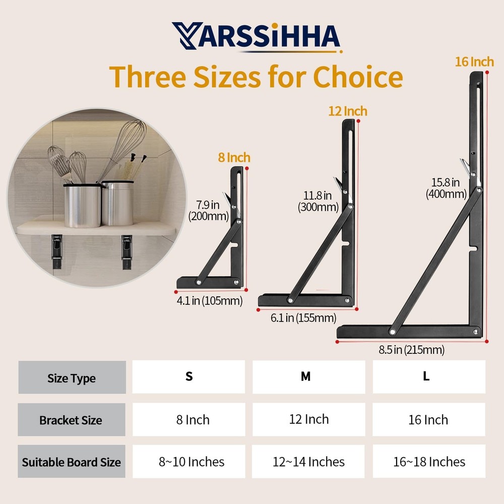 12 Inch Folding Shelf Bracket 4 Pack Metal Collapsible Triangle Shelving Brac