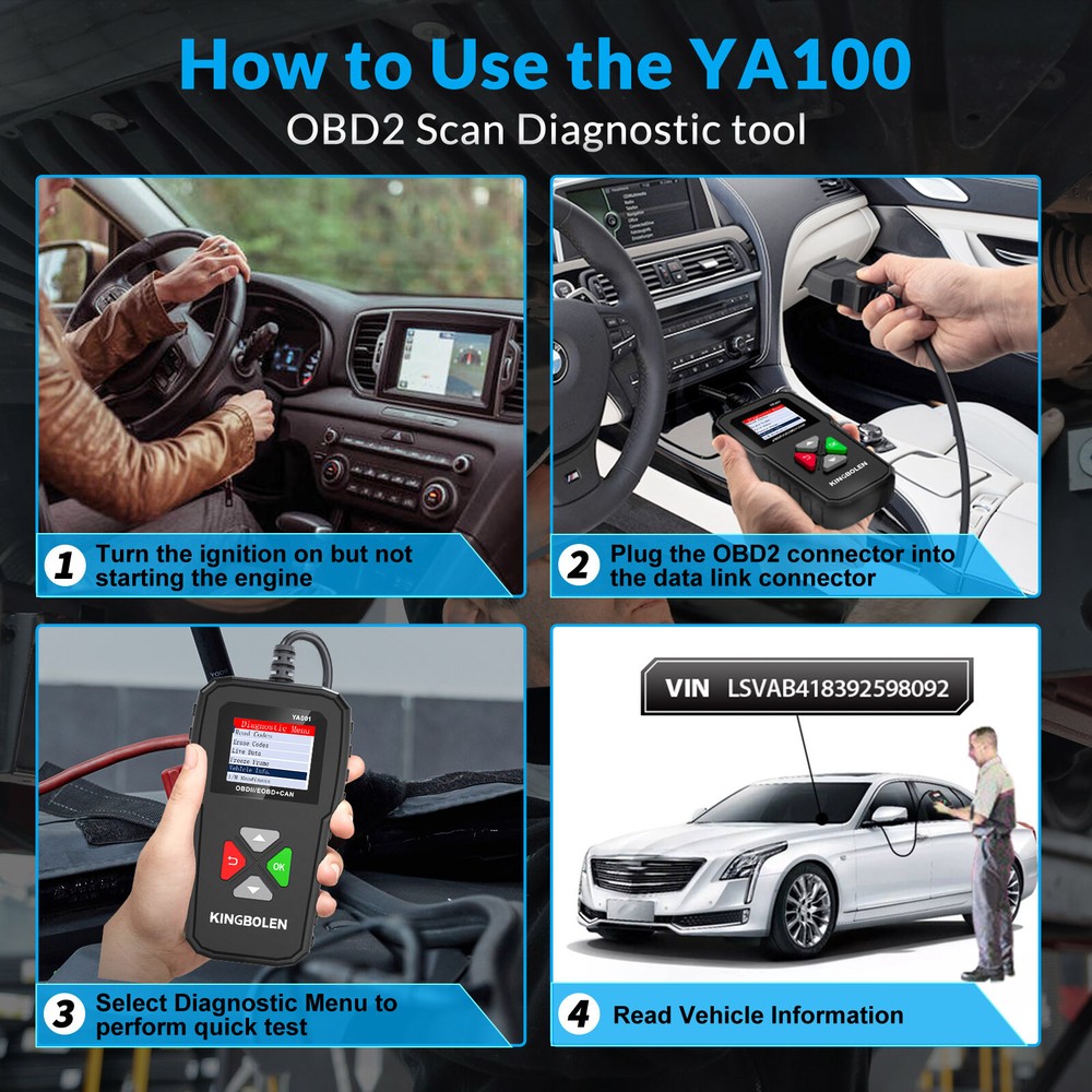 KINGBOLEN YA001 OBD2 Scanner Car Code Reader Full OBDII Diagnostic Scan Tool USA