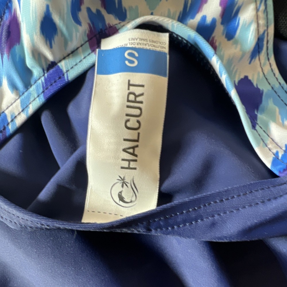 HALCURT Competitive One Piece Swimwear S Blue Patterned Dolphin Logo