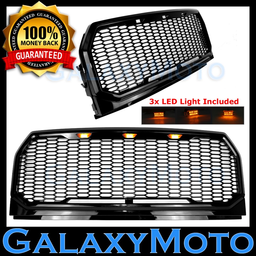 15-17 Ford F150 Raptor Conversion Black Replacement Mesh Grille+Shell+LED Light