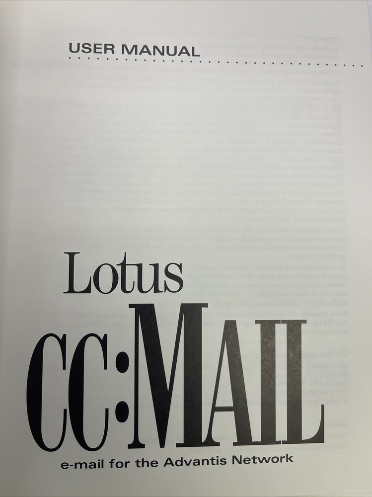 Lotus CC:Mail E-mail For The Advantis Network User Manual