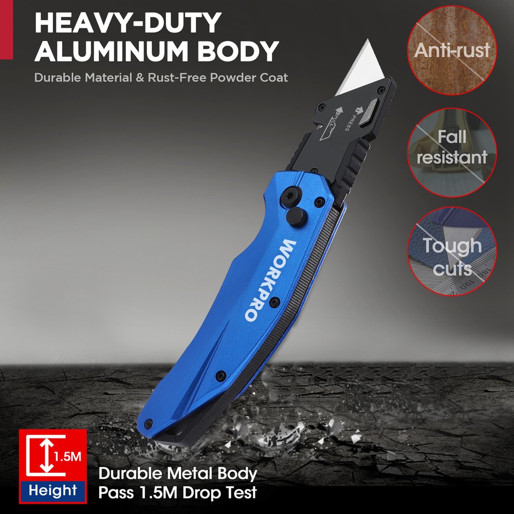 WORKPRO Heavy Duty Folding Utility Knife Quick Change Blade Razor Knife 10 Blade