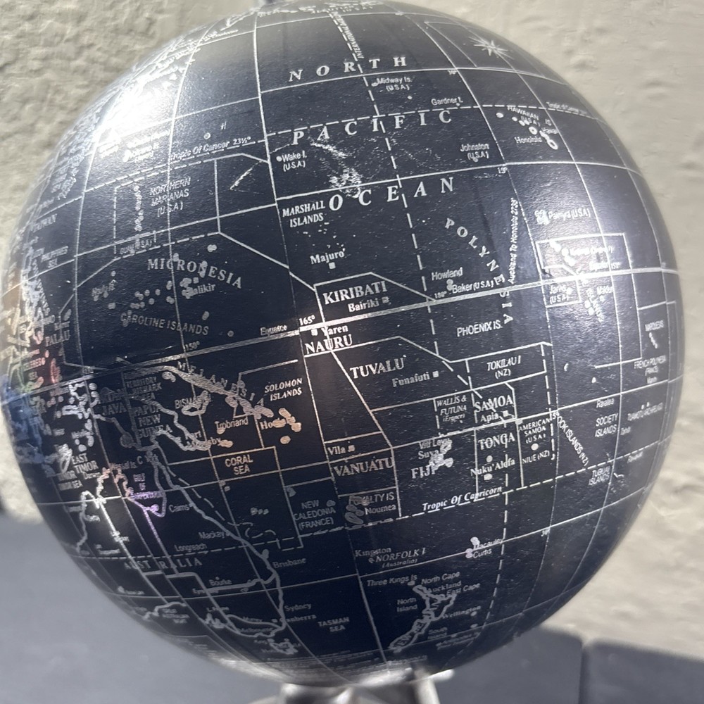 Globe Decor Black Globe With Silver Writing Used In Good Condition