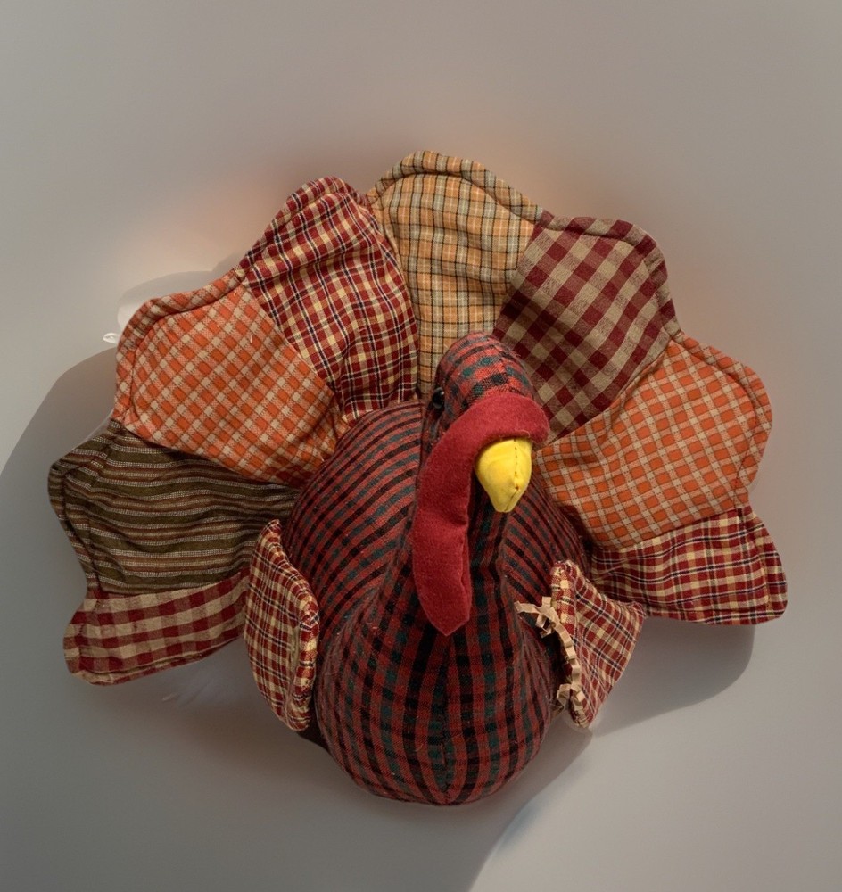 Patchwork Stuffed Turkey Shelf Sitter/Centerpiece 13 in.